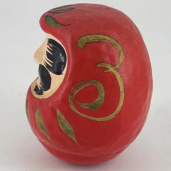 Japanese Daruma Doll Red Wishing Doll Paper Mache 4" - Picture 2 of 4